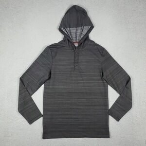 Craft + Flow Gray Heather Casual Button Long Sleeve Pullover Hoodie Shirt Size S